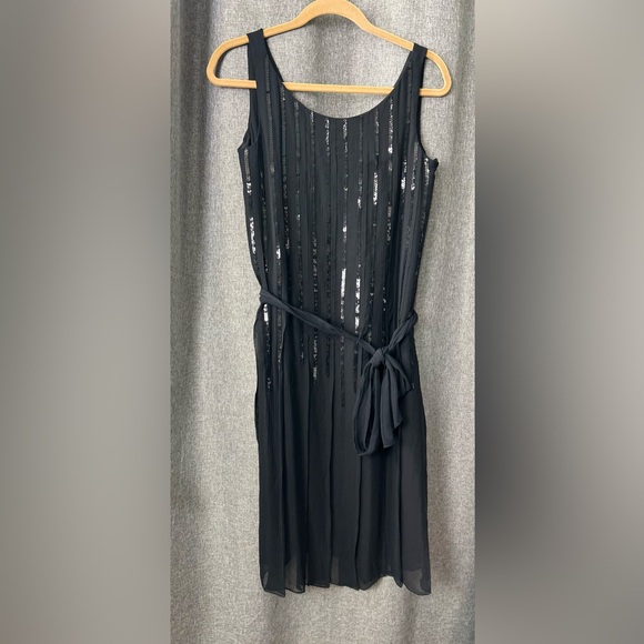Vintage Talbots size 8 pure silk sequined sleeveless pleated waist tie dress - Picture 1 of 5